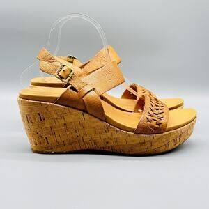 Kork-Ease Sandals Womens 11 Brown Leather Wedge Slingback Strap Cork Platform
